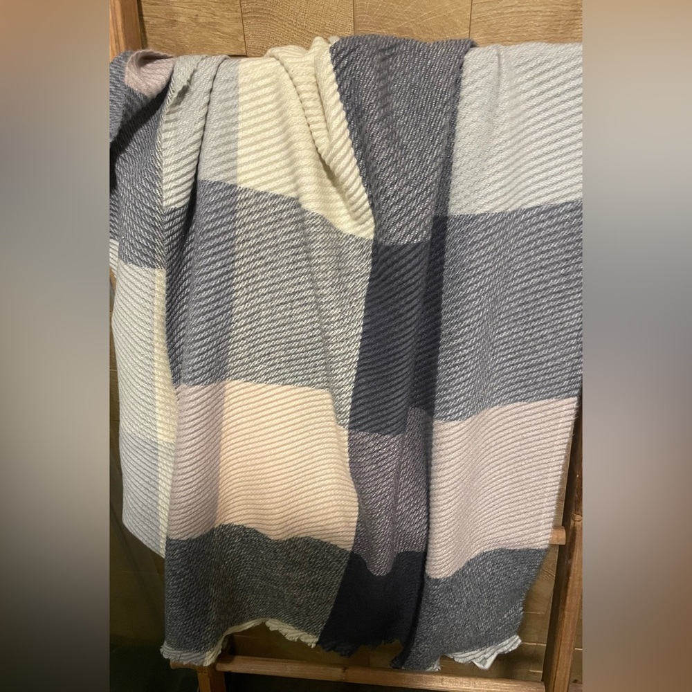 Cozy Knit shawl in blush pink Gray and Cream